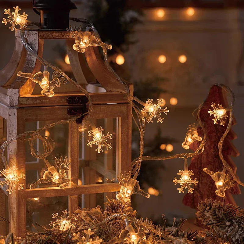 BowLift | Kerstlichtsnoer met Sneeuwvlokdesign – LED Lichtslinger op Batterijen voor Feestelijke Sfeer