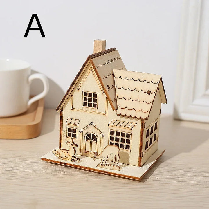 BowLift | Houten Kerstdorp Huisje met LED Verlichting – DIY Kerstdecoratie met Batterijen