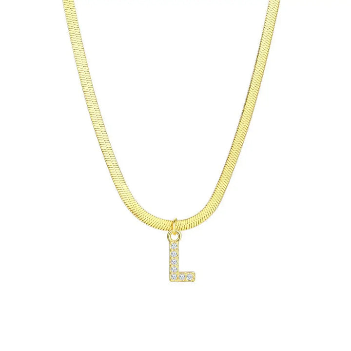 BowLift | Dainty Diamond Letter Initial Herringbone Necklace