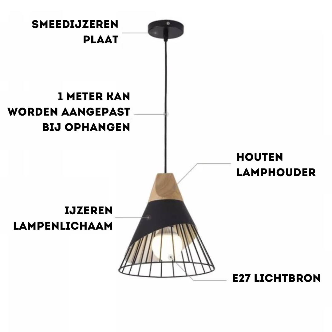 BowLift | Modern Industrial Pendant Light in Scandinavian Style – Wood & Metal