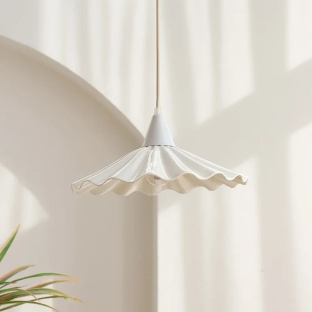 BowLift | Modern White Ceramic Pendant Lamp with Unique Ribbed Design