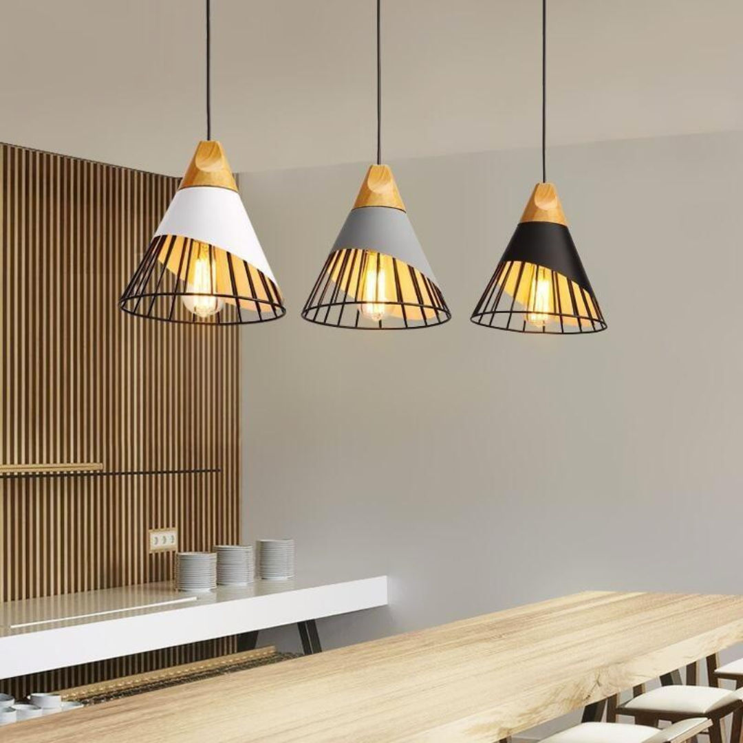 BowLift | Modern Industrial Pendant Light in Scandinavian Style – Wood & Metal