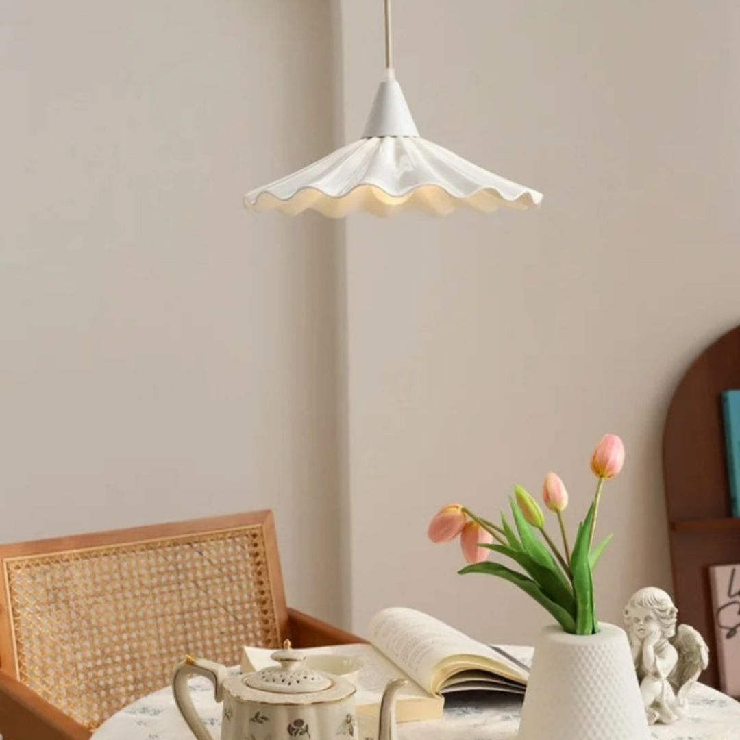 BowLift | Modern White Ceramic Pendant Lamp with Unique Ribbed Design