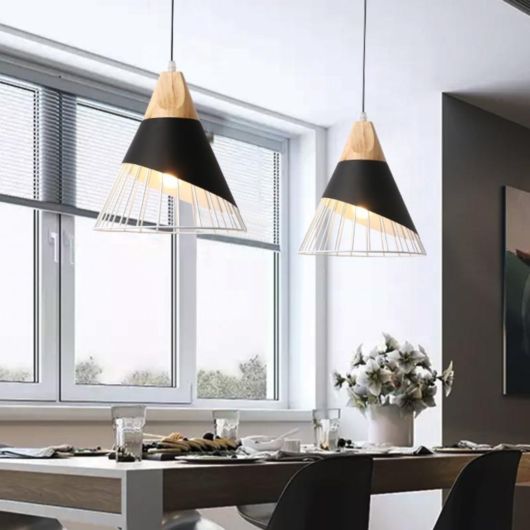 BowLift | Modern Industrial Pendant Light in Scandinavian Style – Wood & Metal