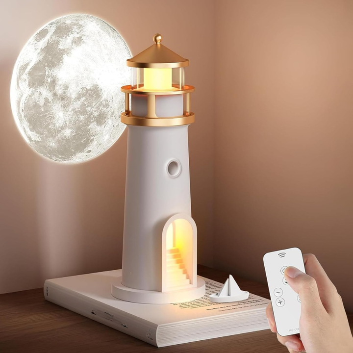 BowLift | Moon Night Lamp with 3D Projection and Lantern Glow – Ideal for Bedroom, Remote Control, USB-C Battery
