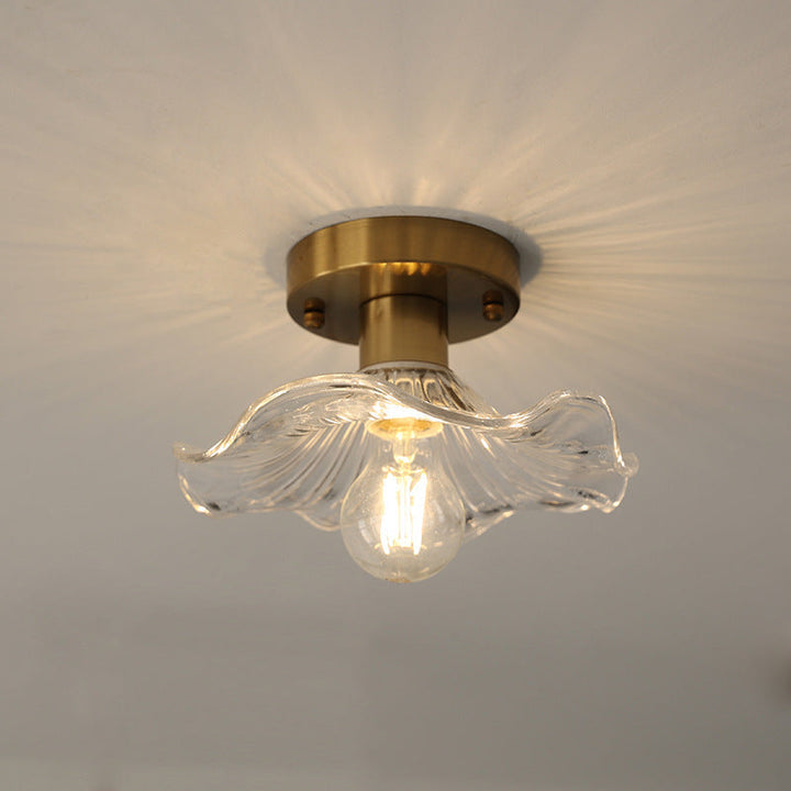 BowLift | Hibiscus Ceiling Lamp with Green Glass and Brass Finish – Modern LED Lamp for Living Room and Bedroom