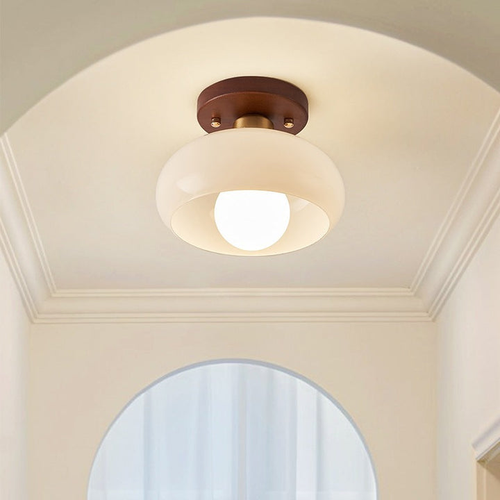 BowLift | LED Ceiling Lamp Bauhaus Cream with Glass Shade for Living Room and Bedroom - Modern Design, Soft Light