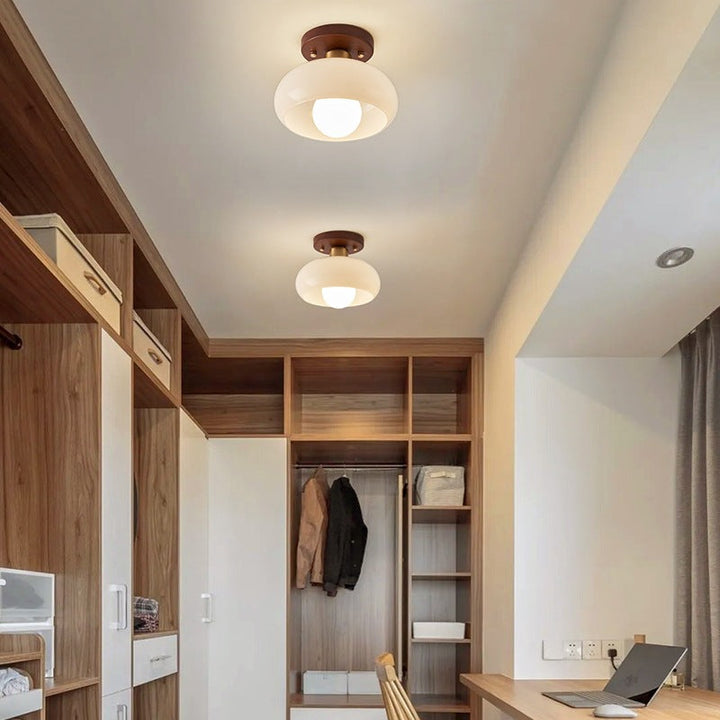 BowLift | LED Ceiling Lamp Bauhaus Cream with Glass Shade for Living Room and Bedroom - Modern Design, Soft Light