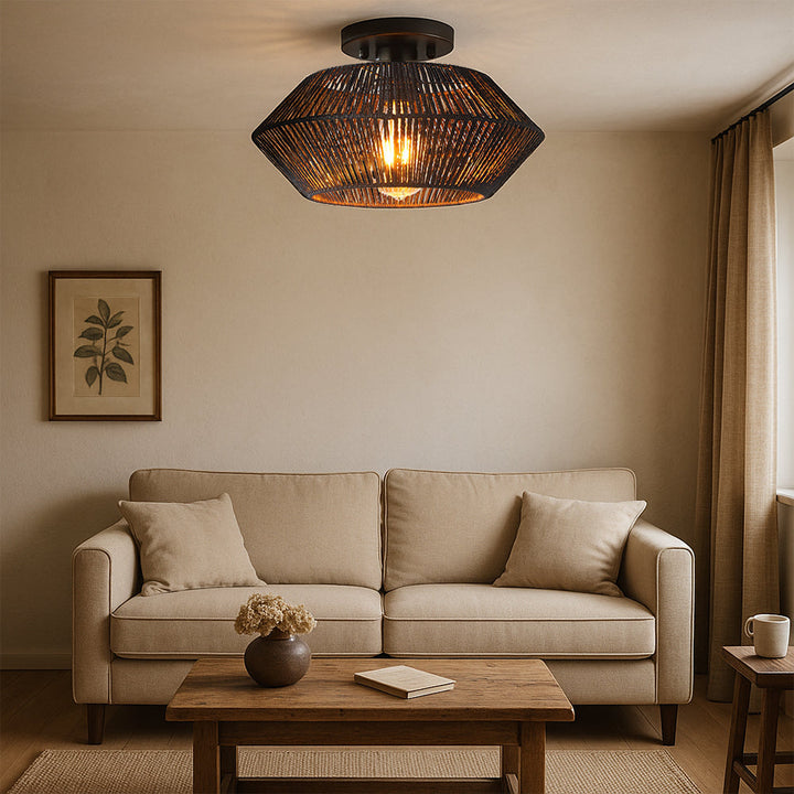 BowLift | LED Bamboo Fabric Ceiling Lamp for Living Room and Dining Room – Handwoven Shade, Warm Light, Modern Design