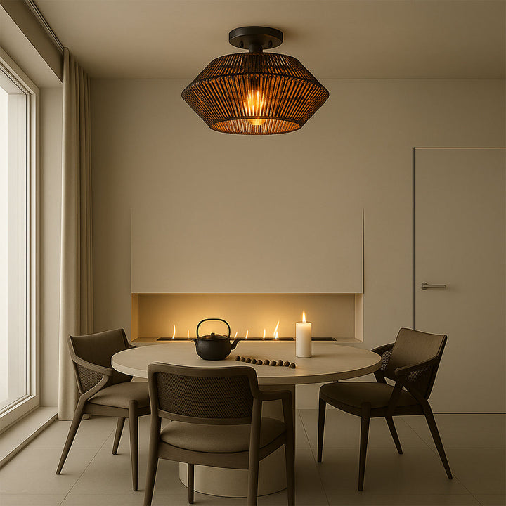 BowLift | LED Bamboo Fabric Ceiling Lamp for Living Room and Dining Room – Handwoven Shade, Warm Light, Modern Design