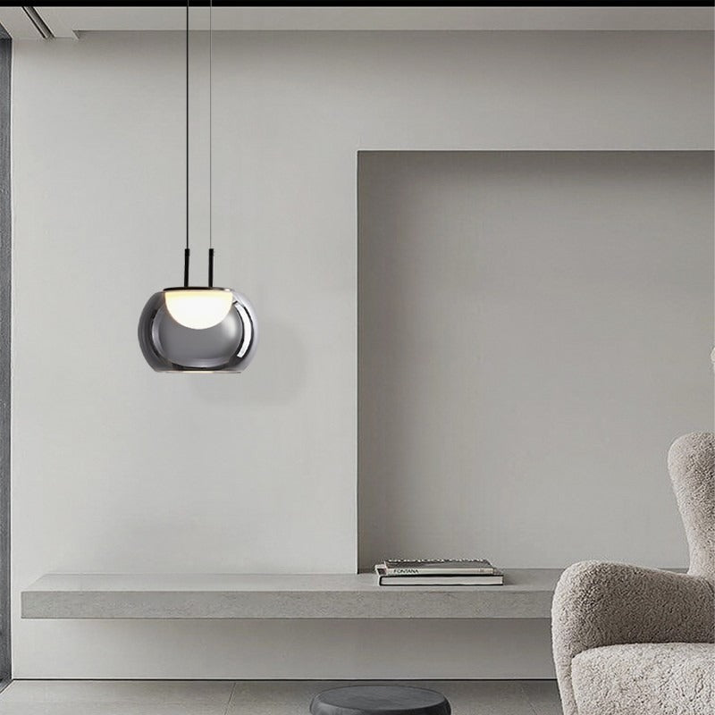 BowLift | Grenold Hanging Lamp with Height Adjustment – Elegant Metal and Glass Lamp for Living Room, Ideal Above Table