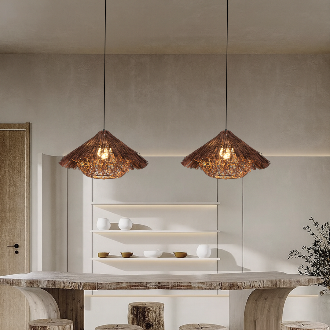 BowLift | HANSI Rattan Pendant Lamp – Adjustable Height, Warm Light for Living Room, Dining Room, and Above Table
