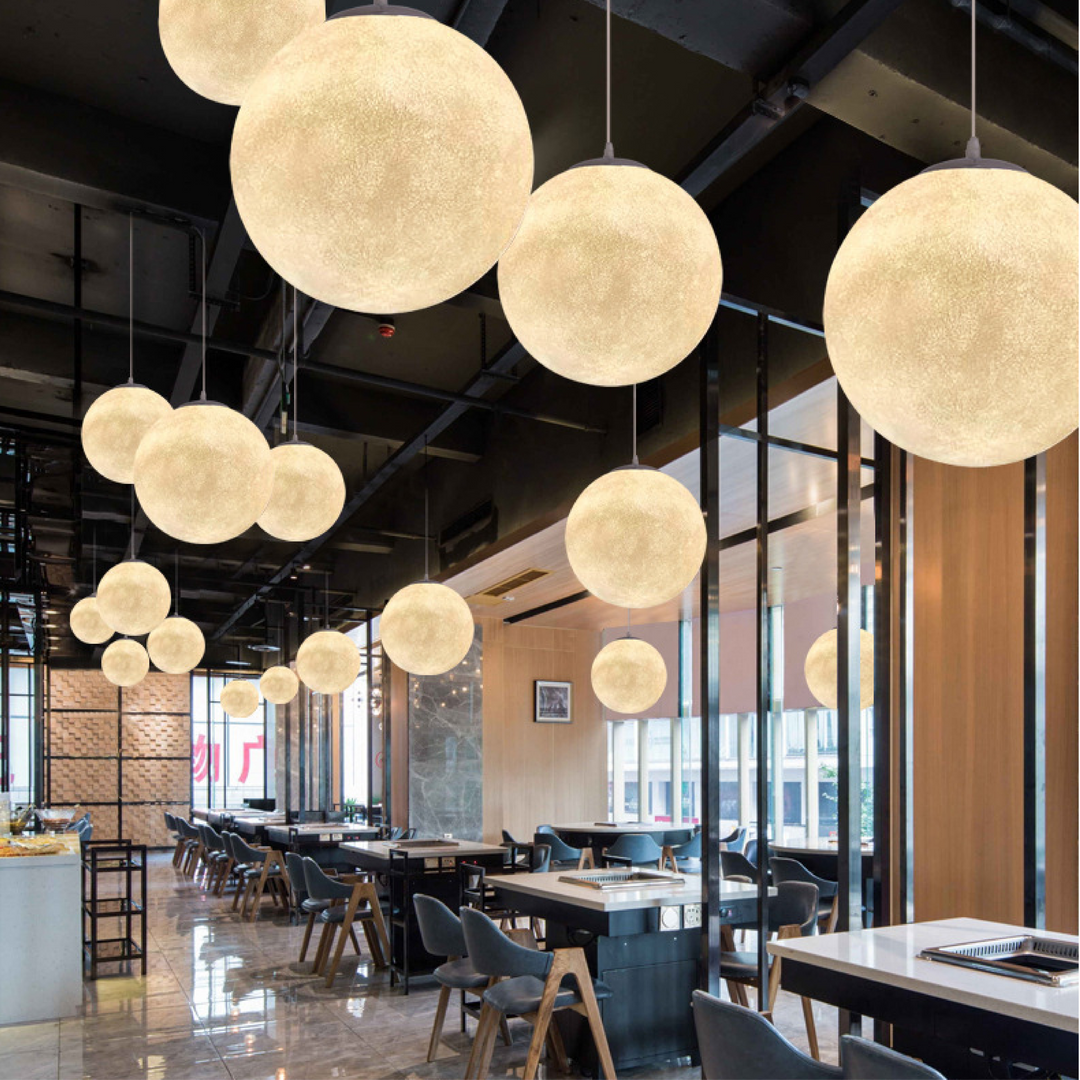 BowLift | Moon Hanging Lamp with Bamboo Hood – Modern Lighting for Living Room and Bedroom, LED Lamps, Minimalist Design