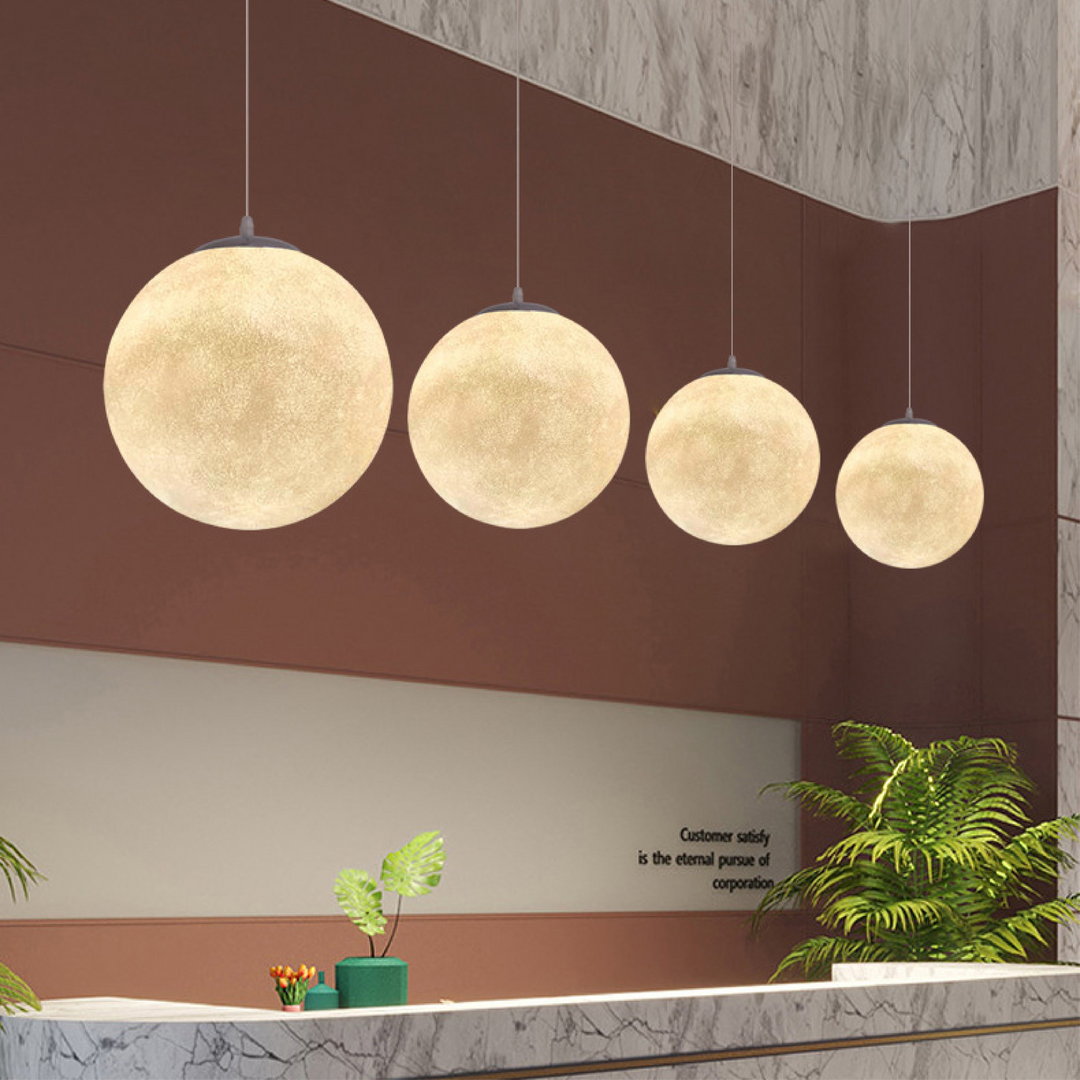 BowLift | Moon Hanging Lamp with Bamboo Hood – Modern Lighting for Living Room and Bedroom, LED Lamps, Minimalist Design