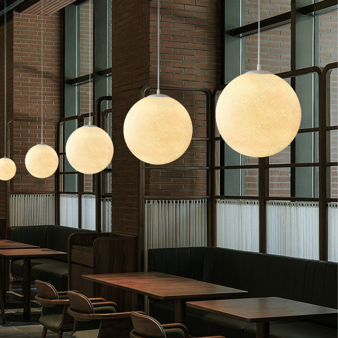 BowLift | Moon Hanging Lamp with Bamboo Hood – Modern Lighting for Living Room and Bedroom, LED Lamps, Minimalist Design