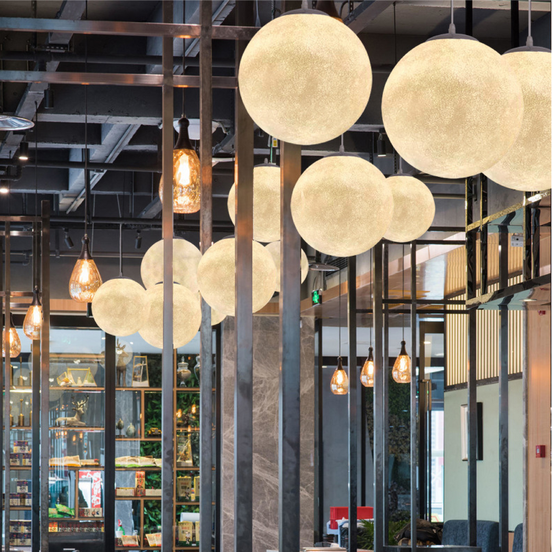 BowLift | Moon Hanging Lamp with Bamboo Hood – Modern Lighting for Living Room and Bedroom, LED Lamps, Minimalist Design