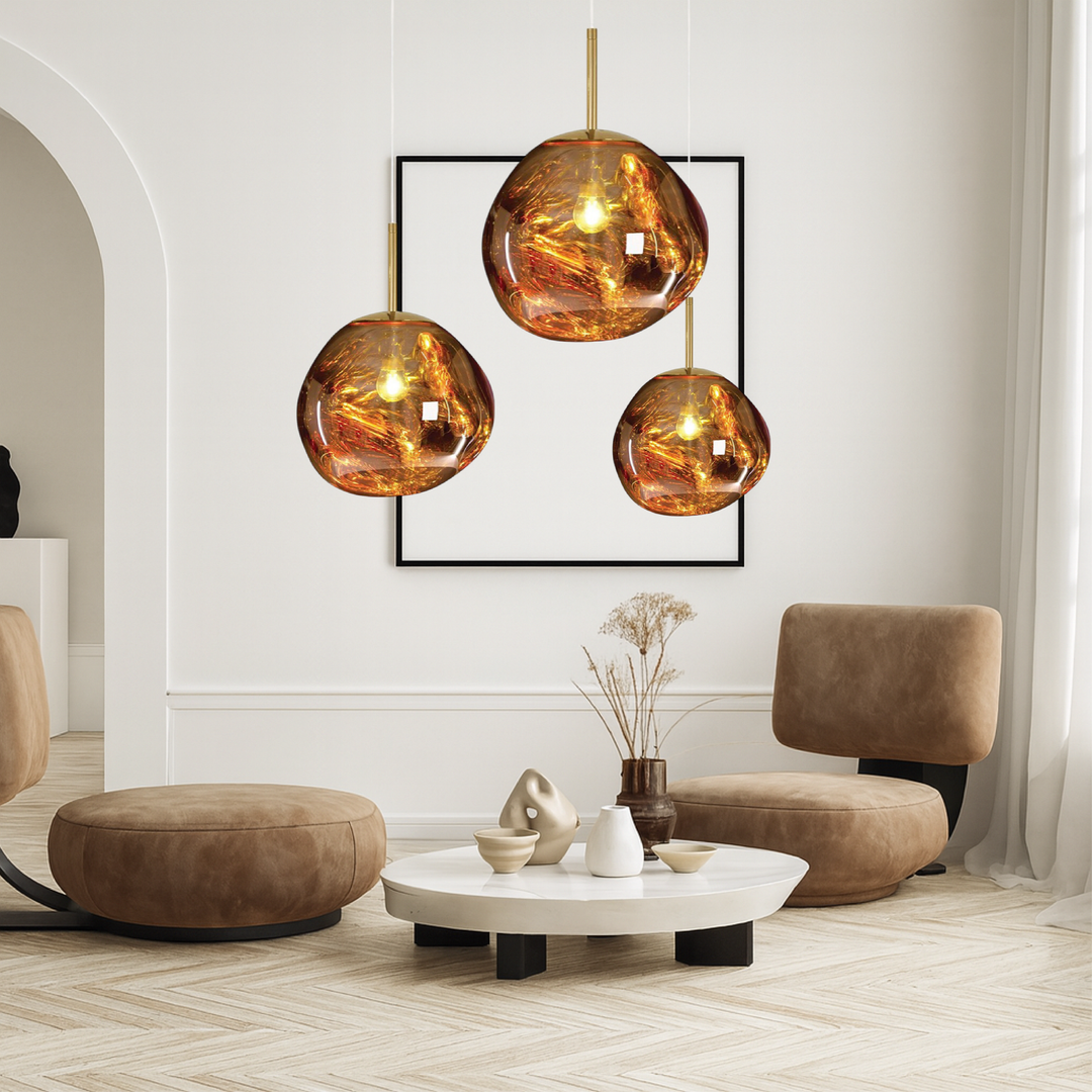 BowLift | MELT GLASS Hanging Lamp with Height Adjustment – Modern Lamp for Living Room and Dining Room, Elegant Glass Lamp over Table