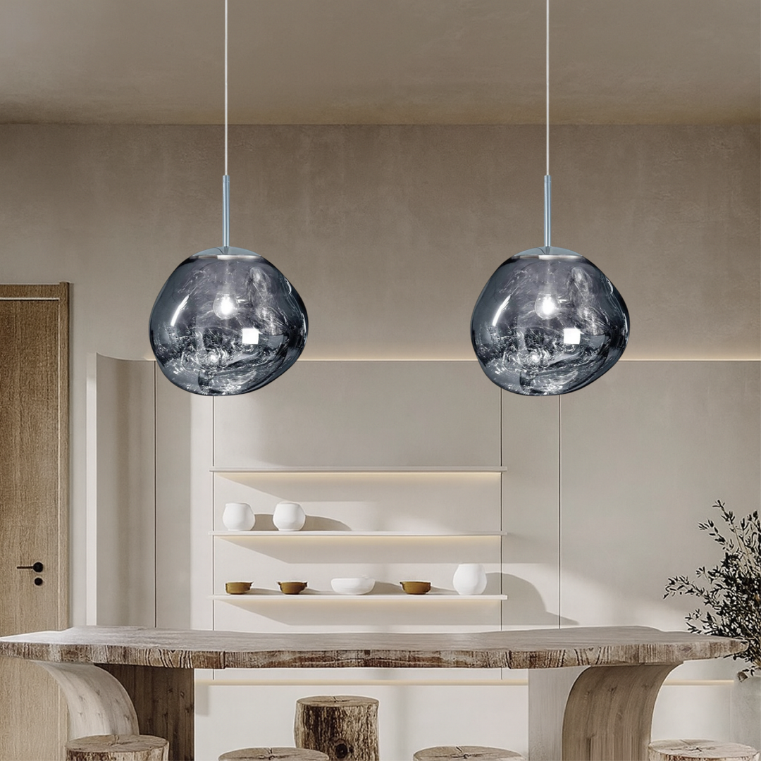BowLift | MELT GLASS Hanging Lamp with Height Adjustment – Modern Lamp for Living Room and Dining Room, Elegant Glass Lamp over Table