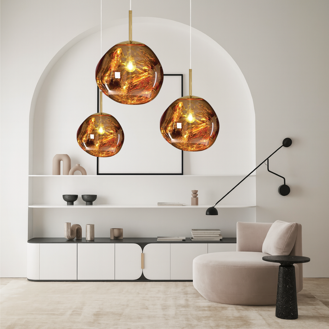 BowLift | MELT GLASS Hanging Lamp with Height Adjustment – Modern Lamp for Living Room and Dining Room, Elegant Glass Lamp over Table
