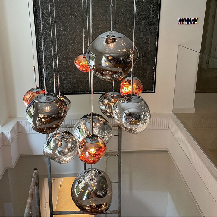 BowLift | MELT GLASS Hanging Lamp with Height Adjustment – Modern Lamp for Living Room and Dining Room, Elegant Glass Lamp over Table