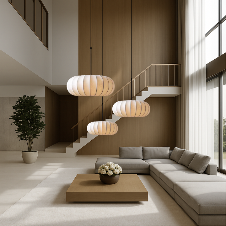 BowLift | Verona Hanging Lamp with Height Adjustment – Elegant Lighting for Dining Room and Living Room, Silk Shade, Soft Light
