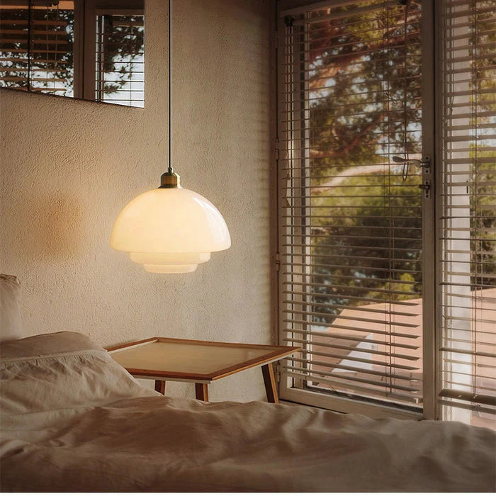 BowLift | White Milk Glass Hanging Lamp for Kitchen and Dining Room – Modern Design, LED Lighting, Perfect Above the Table