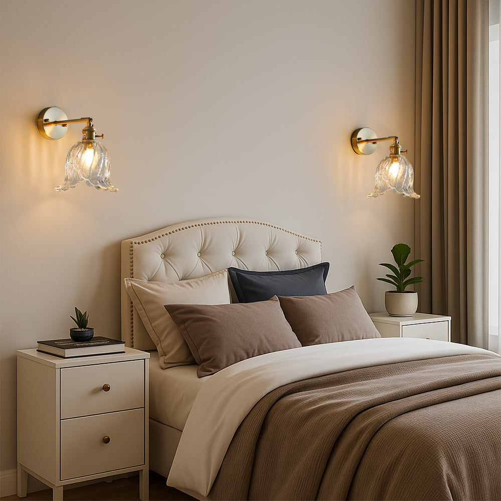 BowLift | LED Wall Lamp with Floral Pattern - Elegant Lamp for Bedroom and Living Room, Warm Light 3000K, Glass and Metal