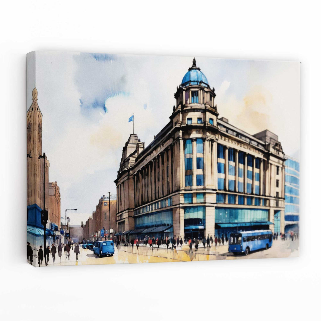 Abstract Manchester City Iconic Deco Building Canvas Wall Art | Bowlift