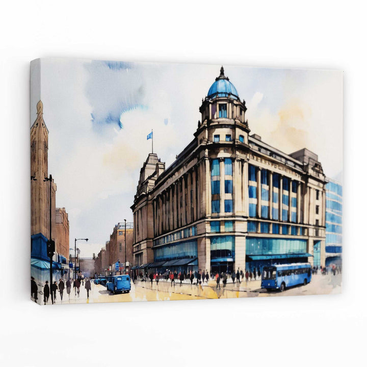 Abstract Manchester City Iconic Deco Building Canvas Wall Art | Bowlift