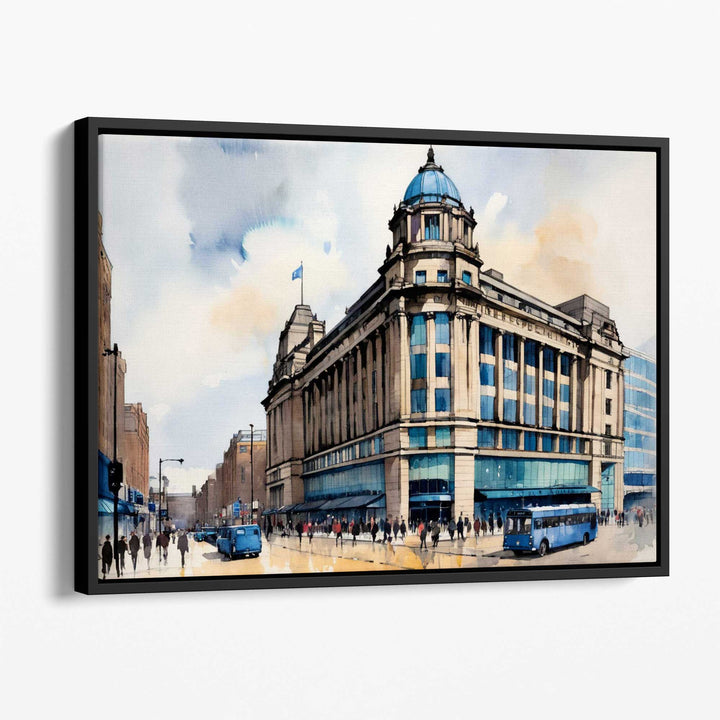 Abstract Manchester City Iconic Deco Building Canvas Wall Art | Bowlift