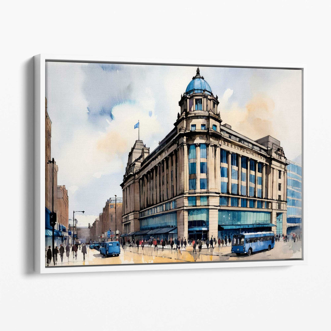 Abstract Manchester City Iconic Deco Building Canvas Wall Art | Bowlift
