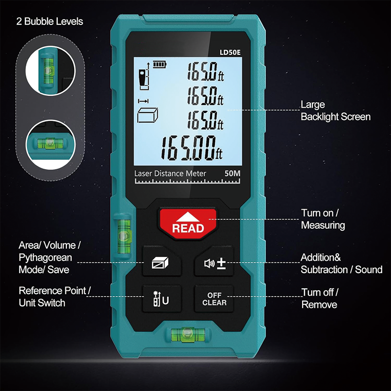 BowLift | Laser Measure, 165 ft , ft/m/in Switching , Laser Tape Measure Compact Laser Measurement Tool with Larger Backlit LCD Display