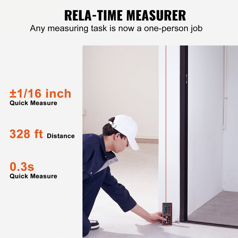 BowLift | Laser Measure 328 Ft Digital Laser Distance Meter Measurement,ft/m/in/ft+in, 2.4'' Colorlit LCD Screen Laser Meter, Pythagorean Mode, Measure Distance, Area and Volume