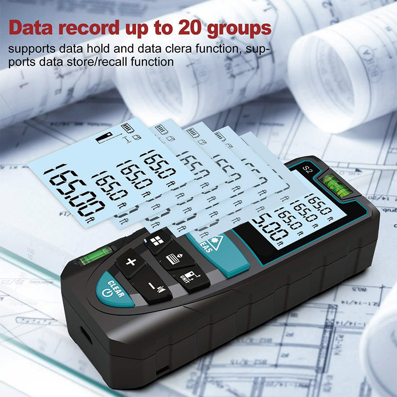 BowLift | Laser Measure, 165 Feet Digital Laser Distance Meter with 2 Bubble Levels, M/in/Ft Unit Switching Backlit LCD ,Measure Distance, Area and Volume