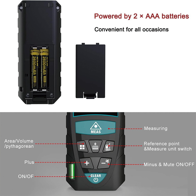 BowLift | Laser Measure, 165 Feet Digital Laser Distance Meter with 2 Bubble Levels, M/in/Ft Unit Switching Backlit LCD ,Measure Distance, Area and Volume