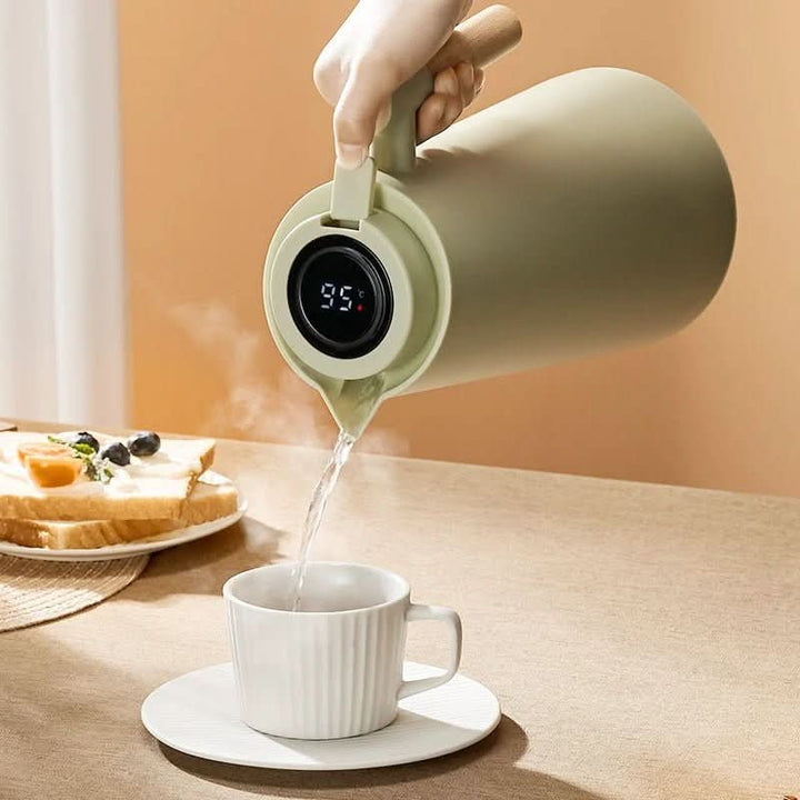 BowLift | Double-walled Thermos Flask with Temperature Display and Wooden Handle