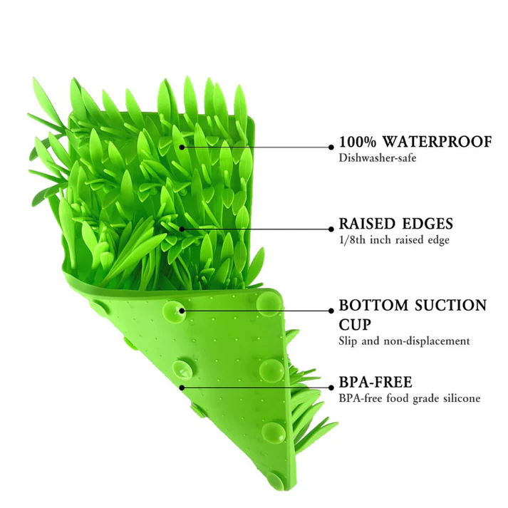 BowLift | Pet Feeding Mat | MealMat Slow Feeder | Interactive Grass Design | Non-Slip Silicone | 14.2" x 6.6"