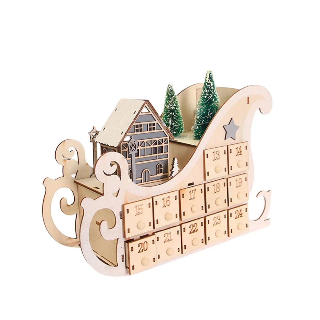 BowLift | LumiFest Houten Adventskalender – 24 Vakjes met Warm LED-Licht & Kerstsfeer