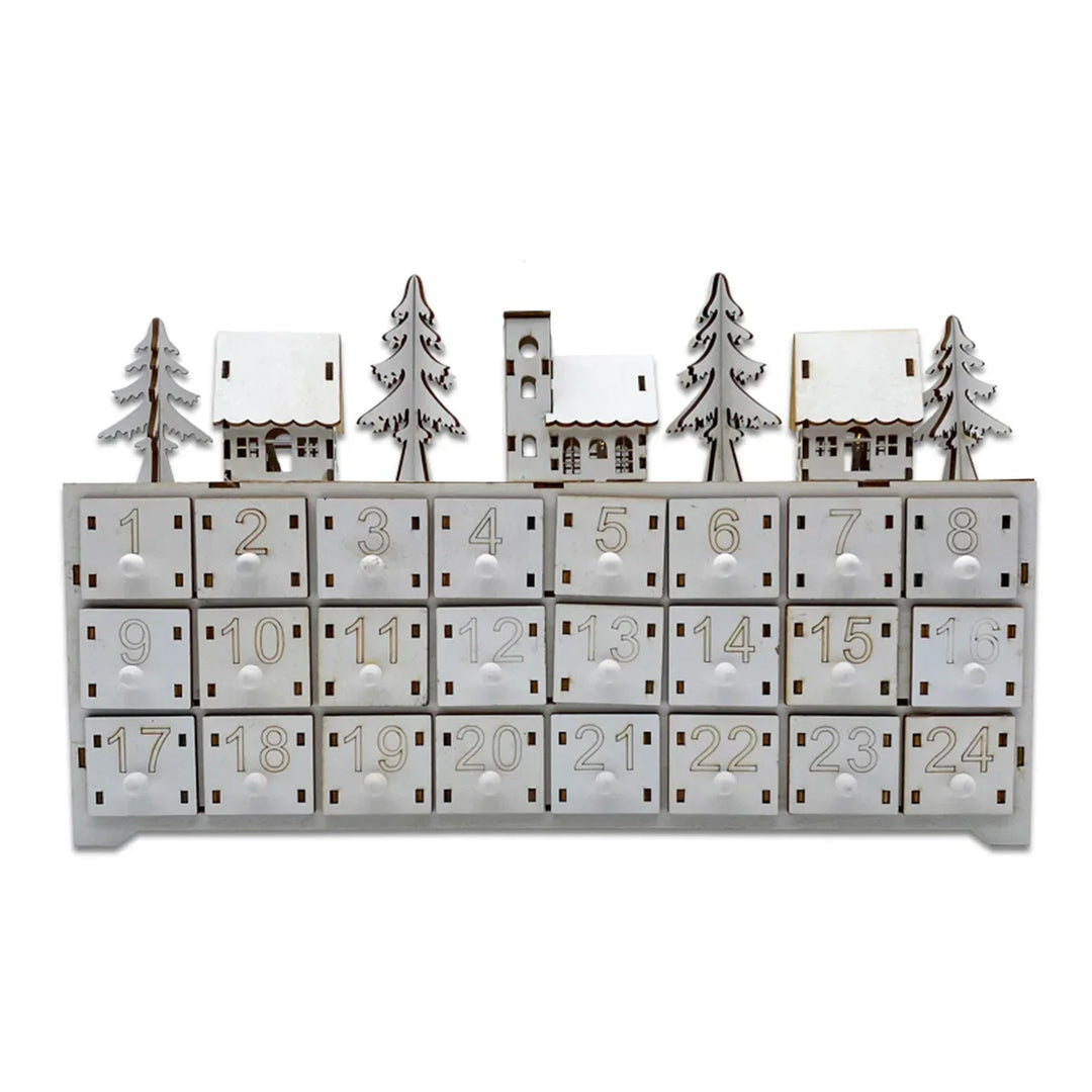 BowLift | LumiFest Houten Adventskalender – 24 Vakjes met Warm LED-Licht & Kerstsfeer