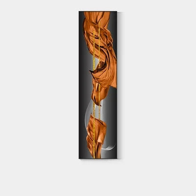 Light Luxury Abstract Golden Drapery Fine Art Canvas Prints Vertical Wall Art Pieces with Rich Amber Hues and Lustrous Orb for Modern Home or Office Decor | Bowlift