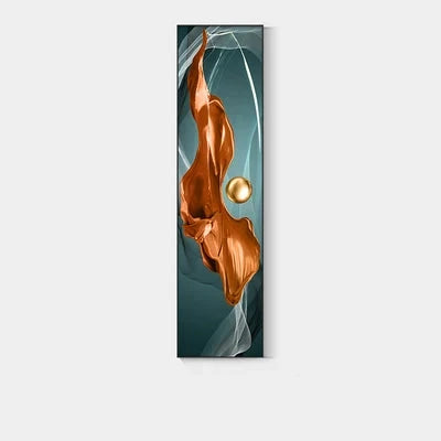 Light Luxury Abstract Golden Drapery Fine Art Canvas Prints Vertical Wall Art Pieces with Rich Amber Hues and Lustrous Orb for Modern Home or Office Decor | Bowlift