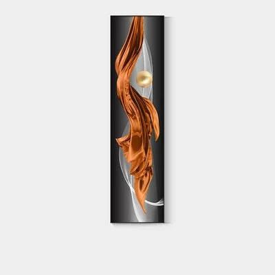 Light Luxury Abstract Golden Drapery Fine Art Canvas Prints Vertical Wall Art Pieces with Rich Amber Hues and Lustrous Orb for Modern Home or Office Decor | Bowlift