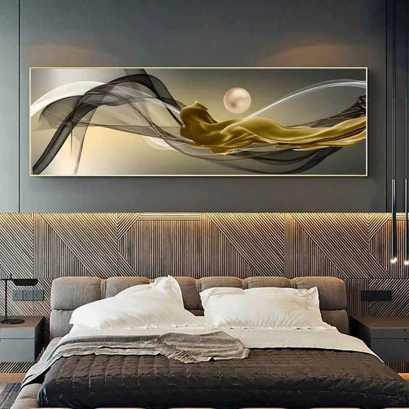 Light Luxury Flowing Abstract Ribbon Wall Art Fine Art Canvas Prints Wide Format Picture For Above The Bed Pictures For Above The Sofa | Bowlift