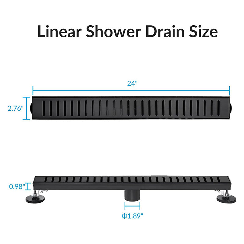 BowLift | Linear Shower Drain 24 Inch Bathroom Kitchen Floor Drain Removable Shower Drain 304 Stainless Steel Drain with Hair Strainer Adjustable Leveling Feet