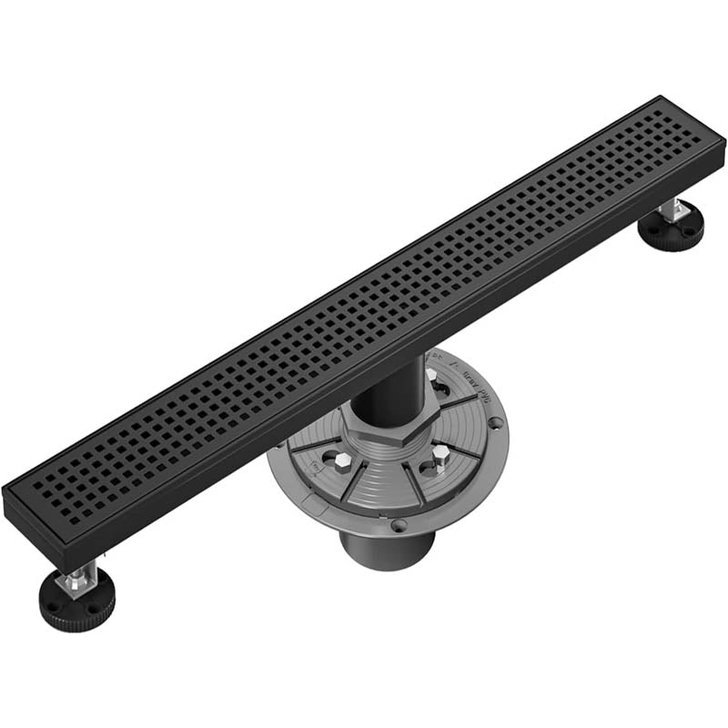 BowLift | 18-Inch Linear Shower Drain with Quadrato Pattern Grate Hair Strainer Shower Drain Base Stainless Steel Linear Drain
