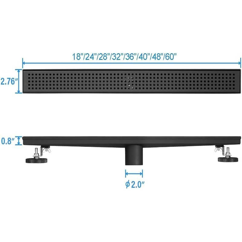 BowLift | 18-Inch Linear Shower Drain with Quadrato Pattern Grate Hair Strainer Shower Drain Base Stainless Steel Linear Drain