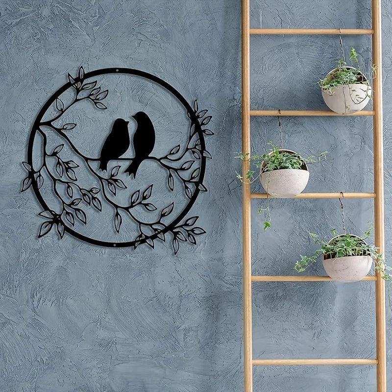 Love Birds On A Branch Metal Wall Art 3D Sculptured Iron Craft Bird Silhouette Wall Decor For Living Room Dining Room Garden Creative Nordic Home Decor | Bowlift
