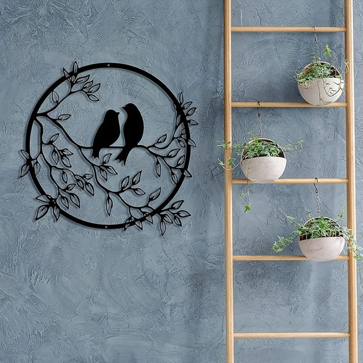 Love Birds On A Branch Metal Wall Art 3D Sculptured Iron Craft Bird Silhouette Wall Decor For Living Room Dining Room Garden Creative Nordic Home Decor | Bowlift