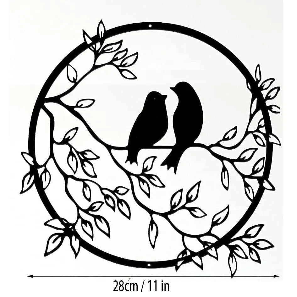 Love Birds On A Branch Metal Wall Art 3D Sculptured Iron Craft Bird Silhouette Wall Decor For Living Room Dining Room Garden Creative Nordic Home Decor | Bowlift