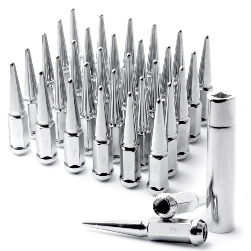 BowLift | M14x1.5 Spike Lug Nuts 20 Pcs 24 Pcs 32 Pcs Chrome Spiked Lug Nuts 4.4" Tall Closed End Acorn Wheel Lug Nut w/ 1 Socket Key